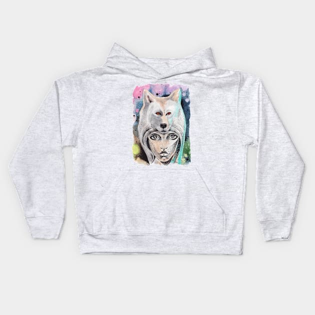 wolf girl Kids Hoodie by IvanJoh